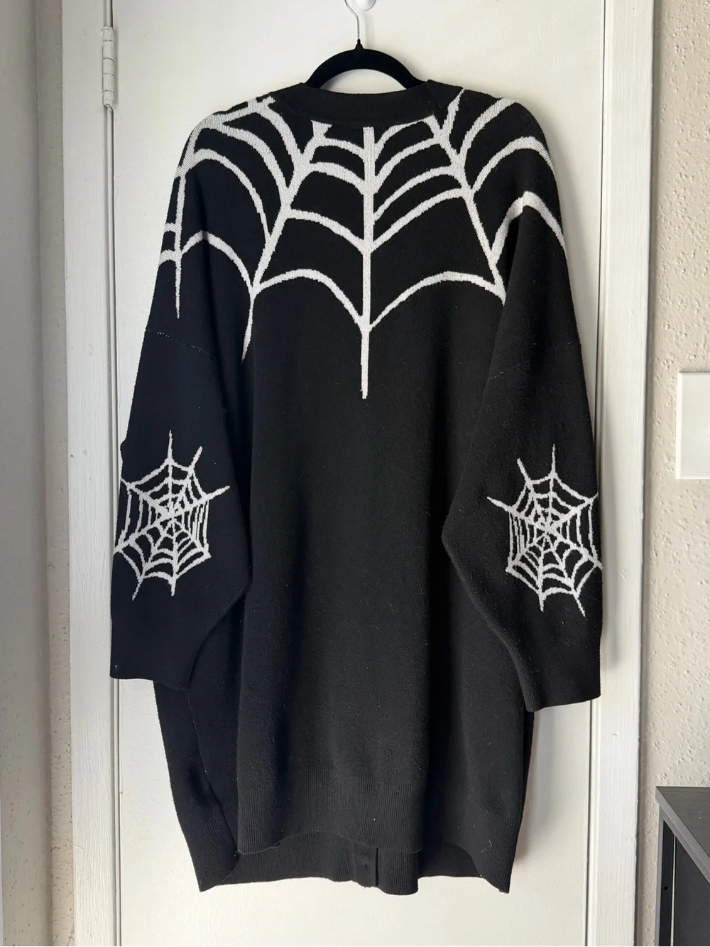 torrid Black Cardigan with White Spiderweb Intarsia